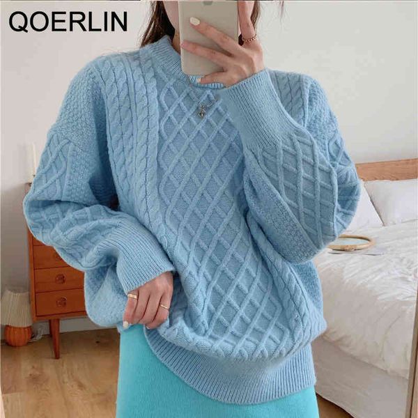 

blue long sweater women harajuku thick hedging twist sweater female oversize pullovers long sleeve loose casual poncho knitwear 210416, White;black