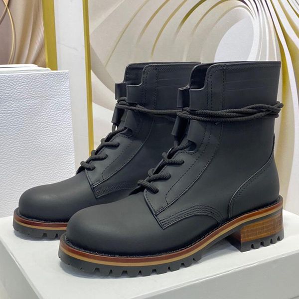 

boots retro fashion solid square heels women shoes brand design ankel lace-up female, Black