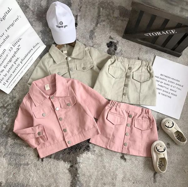 

clothing sets 2021 style baby girls clothes set long sleeve fashion jacket with button skirt arrival kids, White