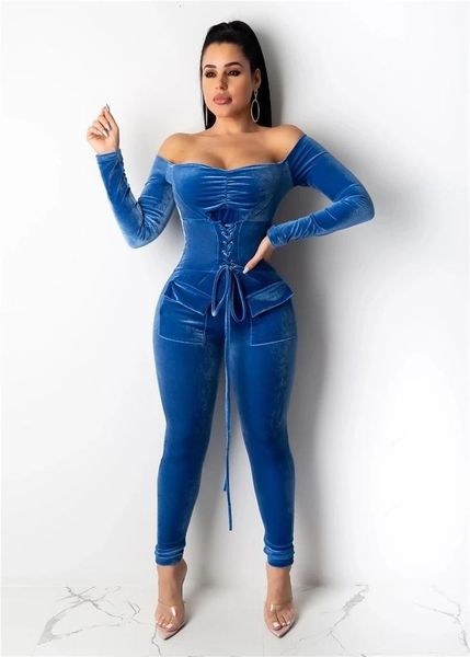 

gym clothing 2021 women spring fashion club party style jumpsuits long sleeve card shoulder pure color pants, White;black