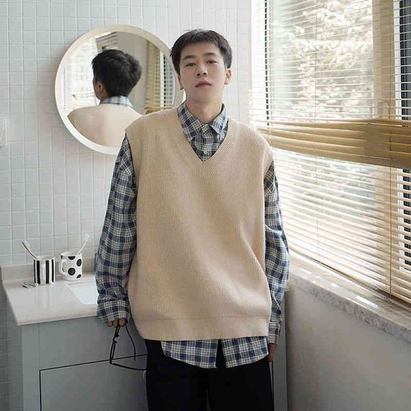

men's sweaters korean sweater vest fashion solid color casual v-neck knitted pullover men clothes loose knitting mens -2xl rtkp, White;black