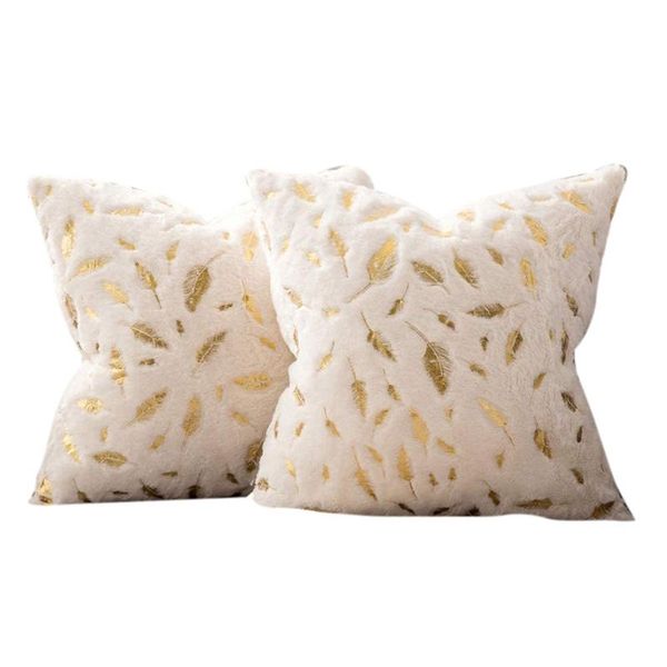 

pillow case pack of 2 decorative throw covers plush faux fur with gold feathers gilding leaves cushion cases soft