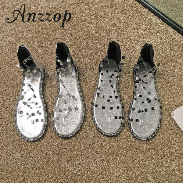 

sandals female 2021 summer british fairy wind student fashion net red star rivet luxury flat toe roman women's shoes, Black