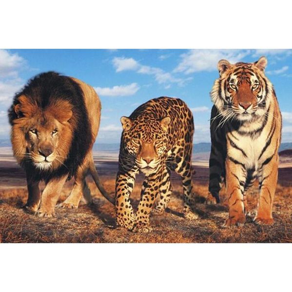 

diamond painting hunting lion & tigers 5d diy cross stitch embroidery mosaic wall kbl