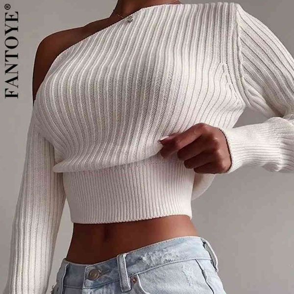 

women's sweaters oblique collar knitted sweater women winter one shoulder long sleeve asymmetrical pullover white high street jumper 1q, White;black