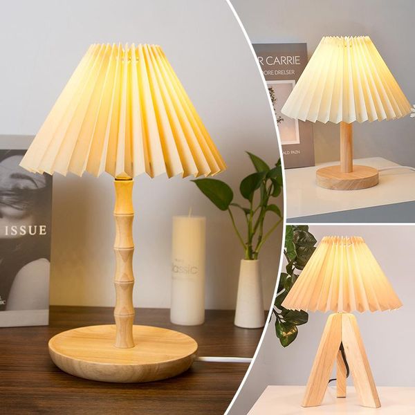 

table lamps solid wood lamp korean retro net red pleated vintage girl heart nordic bedside bed and breakfast bedroom decorative