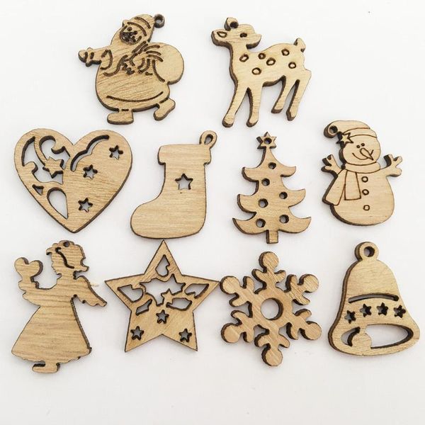

christmas decorations for home 50/100pcs wooden santa claus tree deer year decor ornaments navidad noel