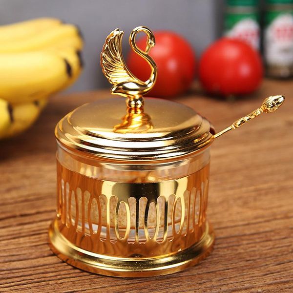 

european style seasoning bottle creative box sugar cup glass grinding jar household swan storage bottles & jars