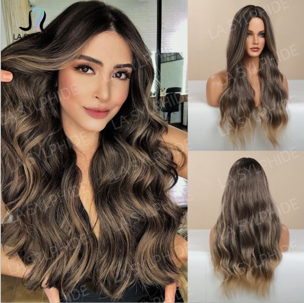 

synthetic wigs long light brown curly brand air bangs, Black