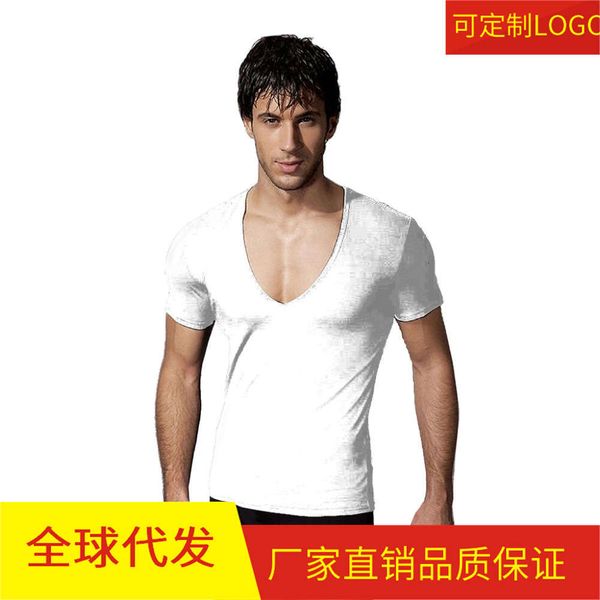 

men's t-shirts summer men's solid slim v-neck t-shirt, White;black