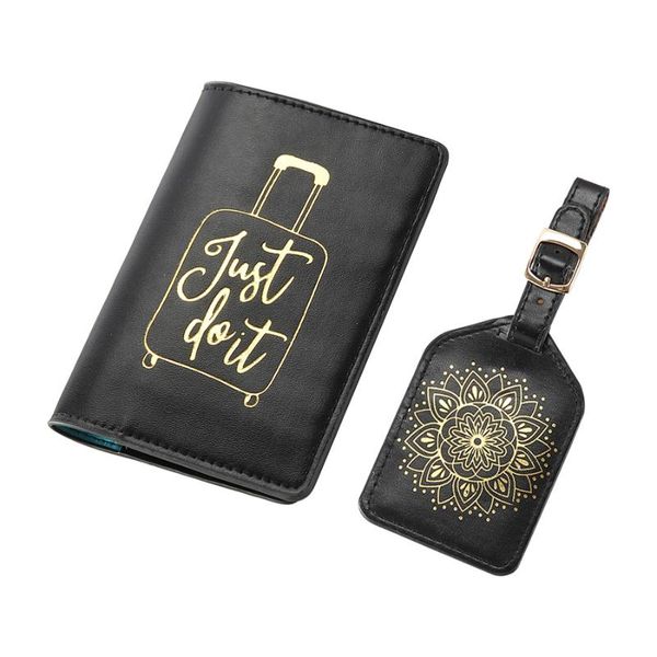 

card holders passport cover tag set holder travel accessories name id address tags wallet bag ch01lt11a, Brown;gray