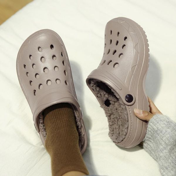 

fashion winter cotton slipper lovers crocses soft bottom antiskid warm couple hole shoes large size plush comfort slippers, Black