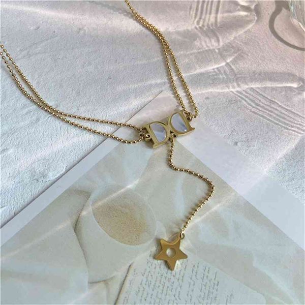 

2021 luxury designer jewelry korean personalized multi-layer letter white shell tassel star clavicle chain ins wind exquisite versatile neck, Silver