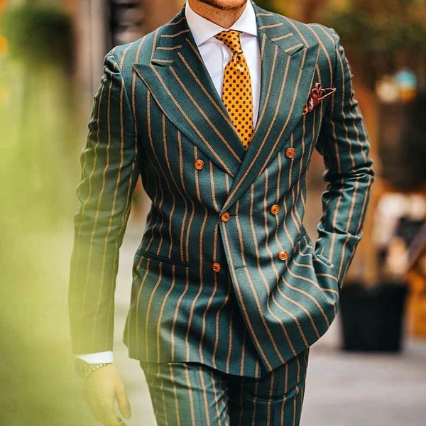 

men's suits & blazers cool men casual business office blazer jacket coat fashion green striped double breasted autumn elegant man plus, White;black