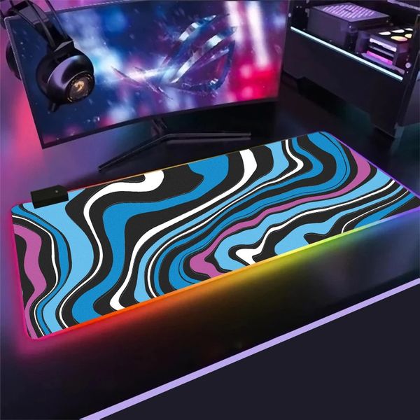 RGB Strata Liquid Mouse Pad LED Lock Edge Speed Control Tappetino per tastiera per laptop Dimensioni per accessori da gioco con tappetino per mouse retroilluminato