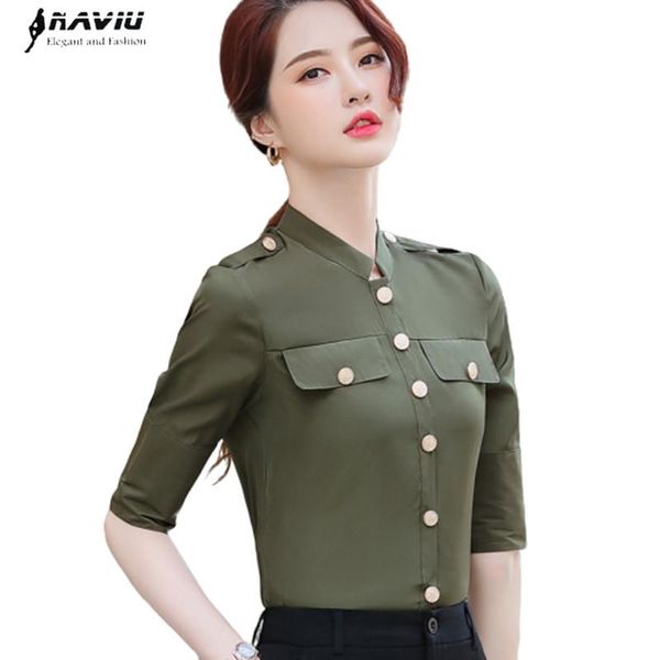 

women's blouses & shirts half sleeve cotton shirt women 2021 summer fashion temperament slim formal office ladies business work, White