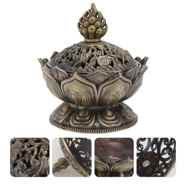 

fragrance lamps 1pc copper incense holder lotus shaped home censer (light brown)