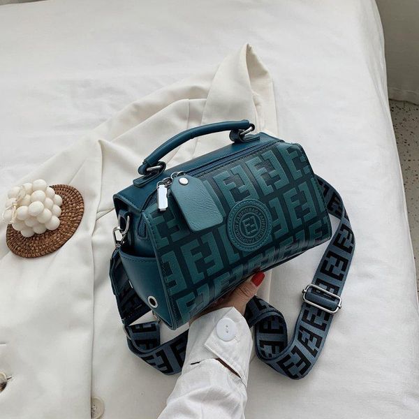 

women's classic fashion shoulder tote bags designer luxury pu letter handbags drum stitching crossbody zipper handle bag duffel