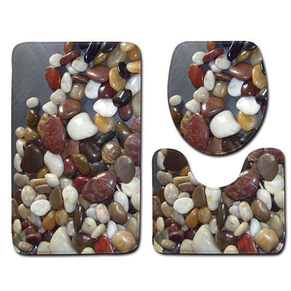 

bath mats 3d pebble three-piece floor mat door bathroom rug waterproof carpets toilet seat cover anti-slip decor