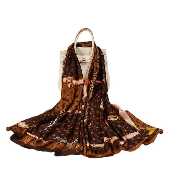 

scarves 180*90cm silk satin scarf women's outside sunscreenlong printed big bandana shawl wrap female hijab, Blue;gray