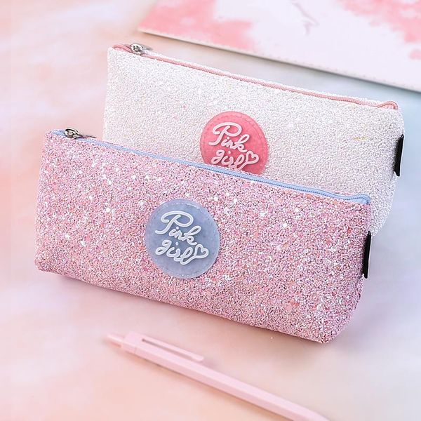 

cute sequin cosmetic bag travel toiletry large capacity hairball coin case school pencil supplies handbag bags
