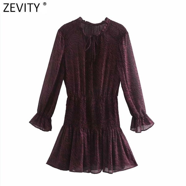 

women perspective animal pattern print elastic pleated mini dress ladies puff sleeve casual slim vestido ds4639 210420, Black;gray