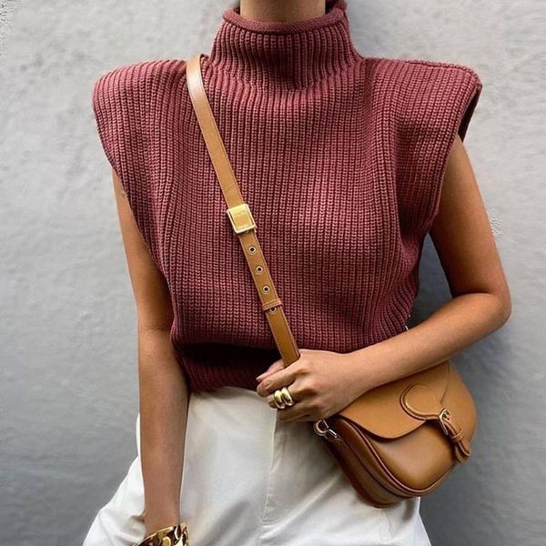 

women's sweaters casual solid high neck sweater 2021 autumn winter sleeveless street style elegant pullover female, White;black
