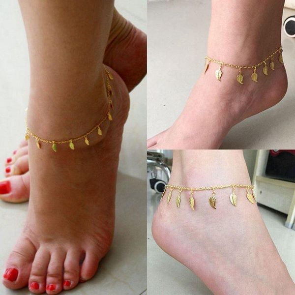 

anklets gold color leaf bohemian anklet jewelry barefoot sandals for women bracelets leg chain boho dangle, Red;blue