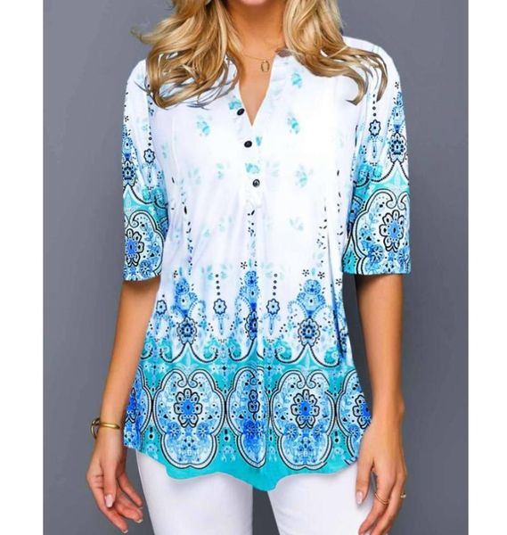 

women's blouses & shirts shirt blouse fashion 2021 large size women casual v neck ladies loose floral print tunic, White