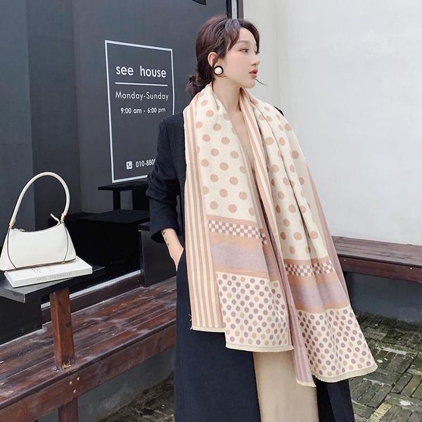 

women's swimwear style chinese classic silk autumn and winter warm wool beach headscarf women dot printed scarf ladies fashion cashmere, White;black