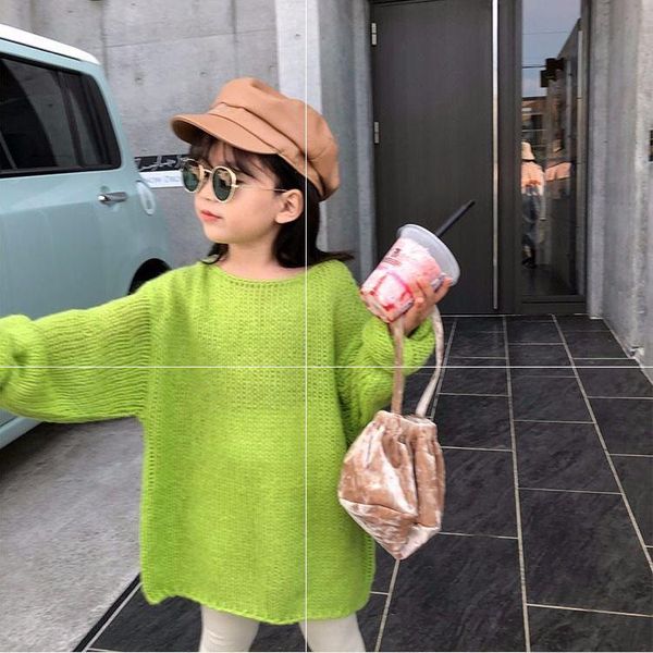 

spring autumn girls sweater baby knitwear kids long children knitted clothes fashion bf oversize grass 2-9 clothing sets, White