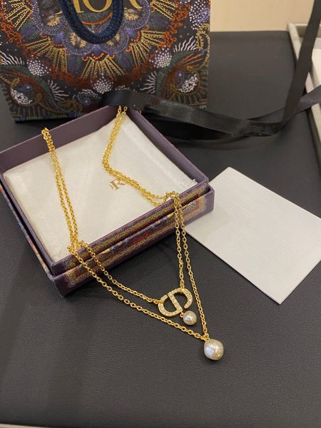 

d / di home letter cd double-layer heterosexual pearl necklace women's sweater bone chain pendant jewelry, Silver