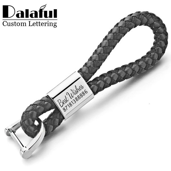 

dalaful custom lettering keychains woven leather detachable keyrings customize personalized gift for car key chain holder k350, Silver