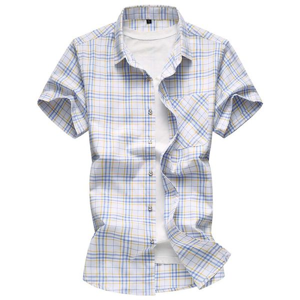 

fashion cotton short sleeved casual men camisa masculina mens dress shirts leisure plaid 5017 men's, White;black