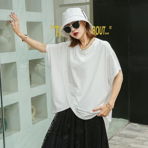 

women's t-shirt 210324 women white black irregular zipper big size round neck short sleeve fashion tide spring summer 2021