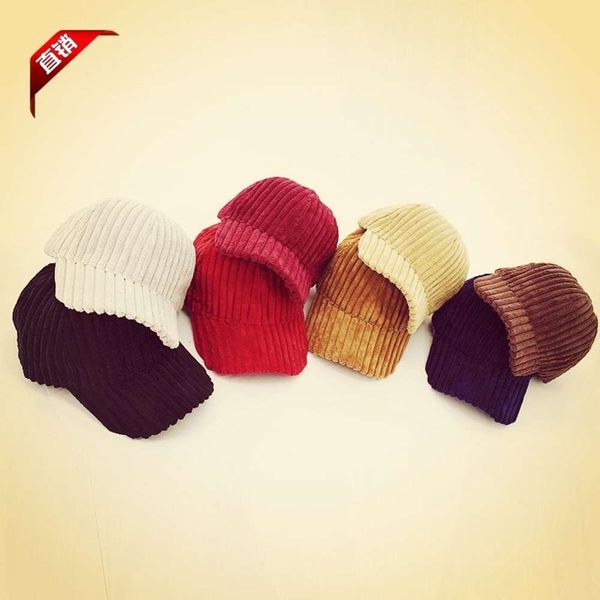

spring autumn men's and women's solid color light plate thick stripe corduroy baseball cap velcro adjustable korean fashion, Blue;gray