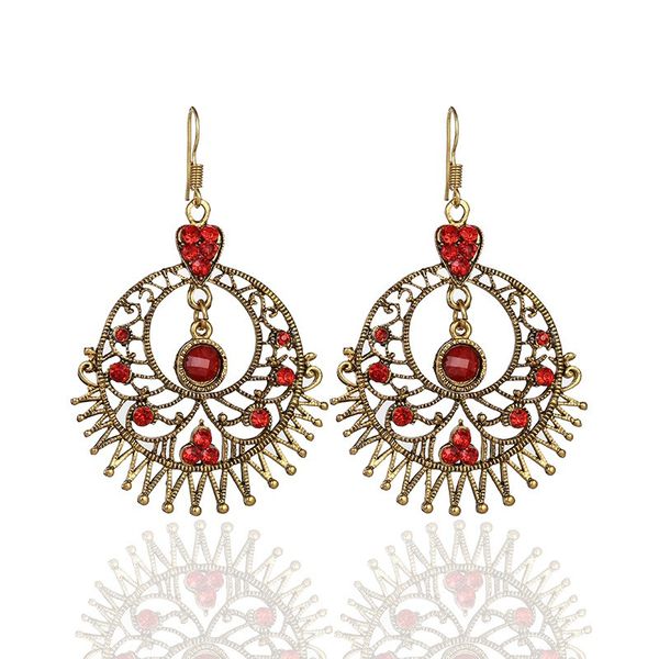

women large round hollow alloy earrings female european and american exaggerated jewelry retro ethnic rhinestone dangle earring, Silver