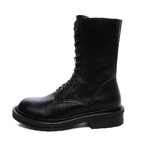 

boots women's 2021 autumn and winter flat-heel round toe mid-tube, Black