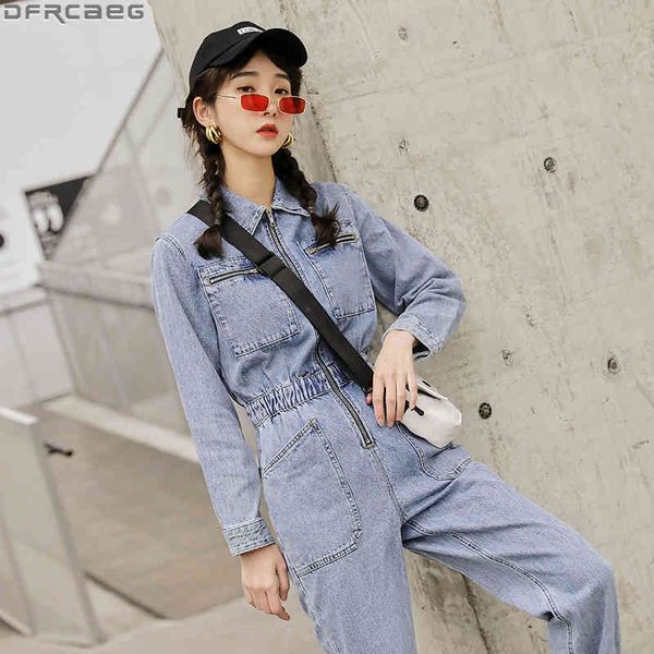 

women's jumpsuits & rompers fashion streetwear long sleeve denim overalls women elastic high waist tunic bodycon zipper big pocket, Black;white