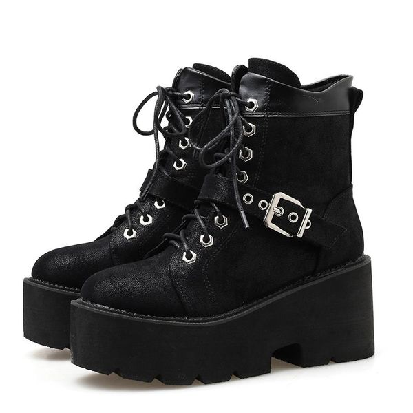 

boots women fashion punk bottes femmes platform shoes high heels ankle winter autumn leather motorcycle yma972, Black