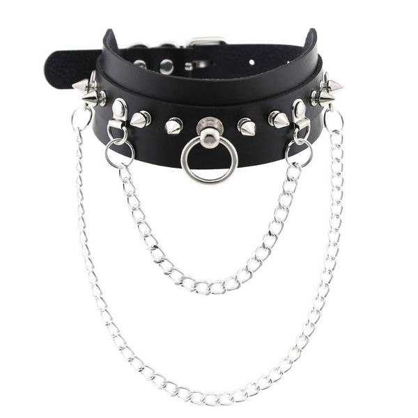 

pendant necklaces harajuku punk gothic spike rivet sling leather collar chain fashion trend handmade necklace, Silver
