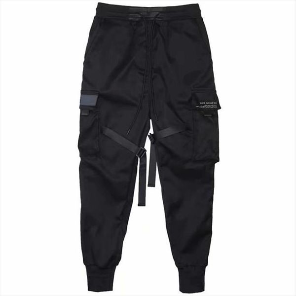 

casual ribbons color block women pants black pocket cargo joggers harajuku sweatpant hip hop trousers leisure loose