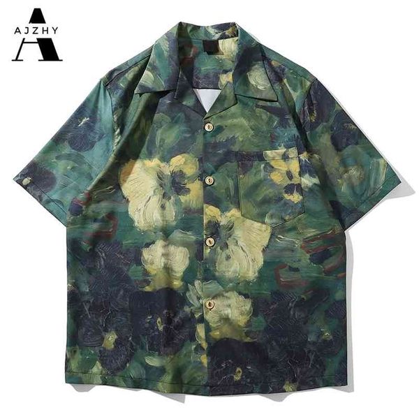 

painting graffiti shirts for men harajuku streetwear shirt short sleeve summer casual beach hawaiian shirt women fashion clothes 210708, White;black