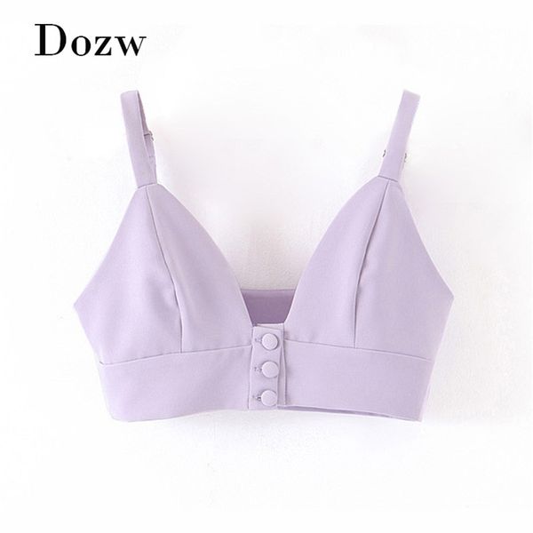 

purple camisoles for women spaghetti strap buttons crop solid sleeveless backless party club wear short 210515, White