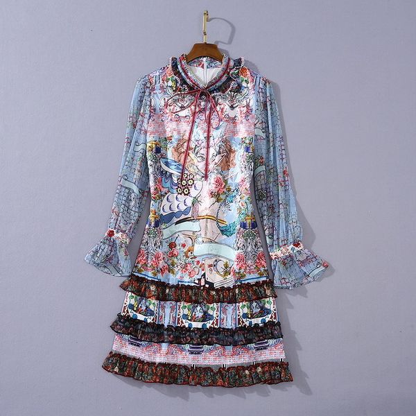 

casual dresses european and american women's wear winter style trumpet long sleeve stand-up collar cartoon print fashion dresses 95s4, Black;gray