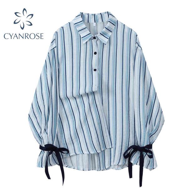 

striped cardigan blouses or for women long sleeve bandage design harajuku korean shirts elegant lapel ol blusas 210417, White