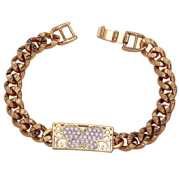 

wholesale delicate butterfly yellow gold-color clear round cubic zirconia women bracelet no nickel link, chain, Black