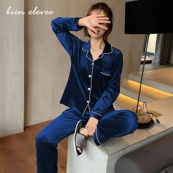 

women autumn sleepwear pajama sets velvet home suits for girls winter females casual home clothe ladies gold velvet nightwear 210330, Black;red