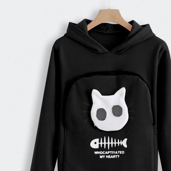 

autumn winter cat dog pet womens hoodies lovers pullovers loose pocket animal ear hooded female casual, Black