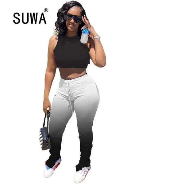 

est summer clothes for woman two piece lounge outfit tank crop + high waist jogger harem pants ladies tracksuit sets dress, White